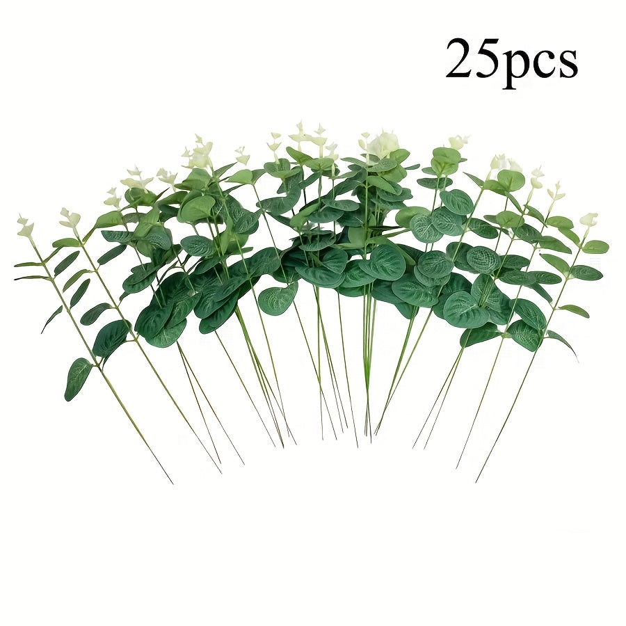 Bundle of 10 artificial eucalyptus leaves for wedding decor, bouquets, wreaths, and window displays.