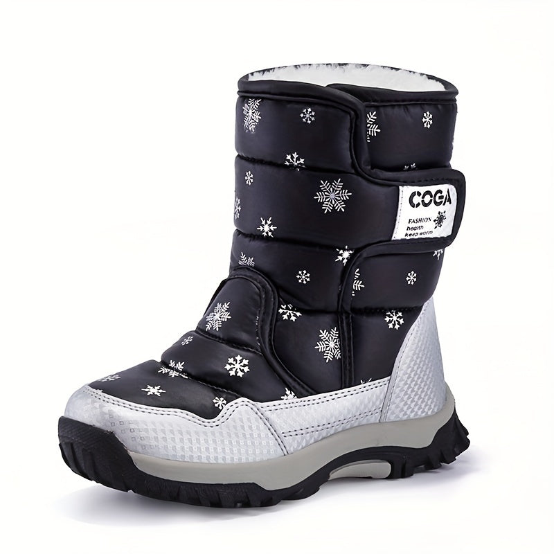 New high-top snow boots with a snowflake design for both men and women.