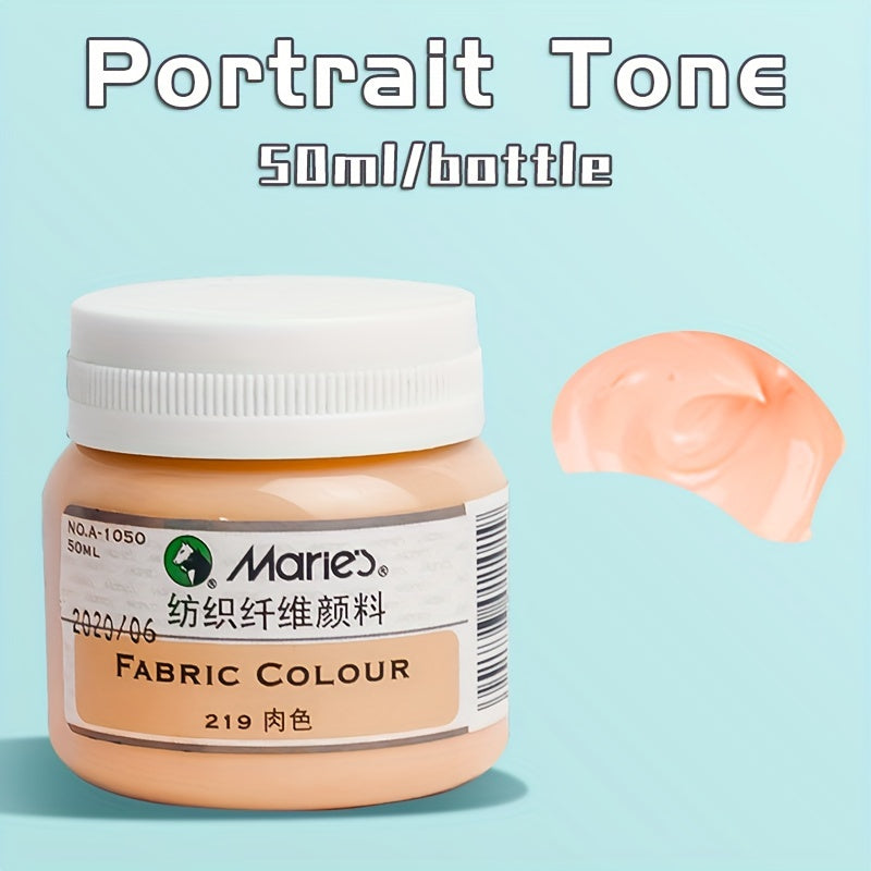 1 bottle of Marie's Fabric Paint, 50ml - 12 colors available for permanent clothes painting. Includes medium brush. Ideal for artists and crafters. Suitable for t-shirts, shoes, jeans