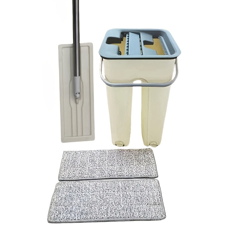 Effortlessly clean your floors with the Easy-Wring 2-in-1 Mop and Bucket Set. Featuring a thick, durable microfiber pad, this set is perfect for efficiently cleaning floors, tiles, hardwood, and laminate surfaces. Ideal for use in the kitchen, bathroom