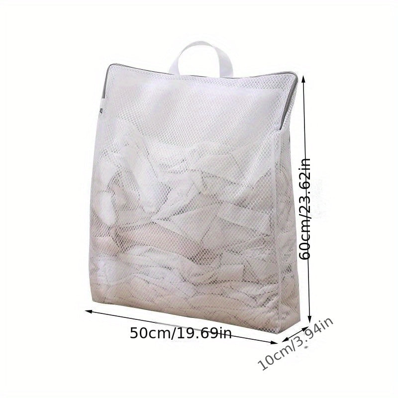 Set of durable polyester mesh laundry bags with zipper for washing machine, perfect for washing delicates such as bras, socks, and lingerie. These woven apparel wash bags are reusable and great for clothing care and laundry storage.