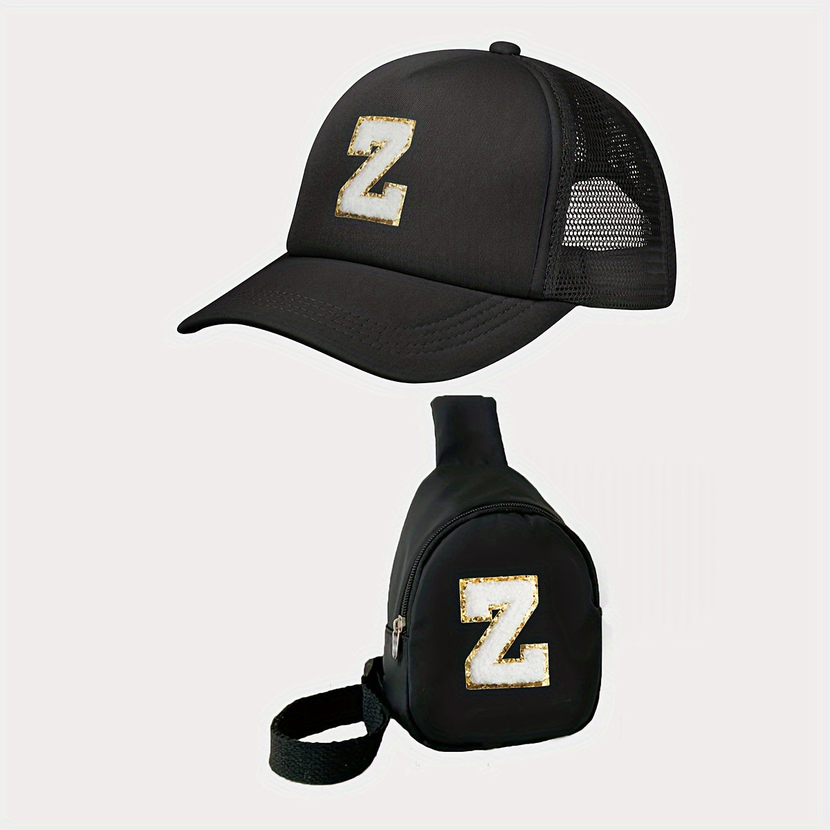 2 x Boy's Fashion 26-Letter Print Waist Bag & Baseball Cap