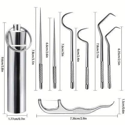 Set of 3/4/7 stainless steel toothpicks for dental cleaning and stain removal. Includes portable metal floss and interdental cleaning gadgets for home, outdoor, and travel use. Perfect for