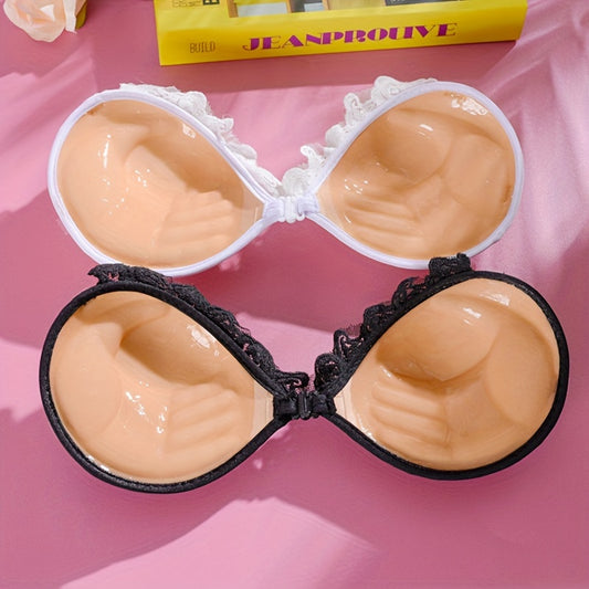 Women's Strapless Lace Nipple Covers with Push Up Buckle, Self-adhesive Breast Lift Pasties.