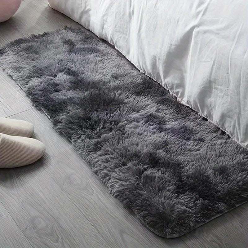 Soft and fluffy gray gradient tie-dye printed carpet rug to enhance the décor of your living room, study, bedside, or bedroom.