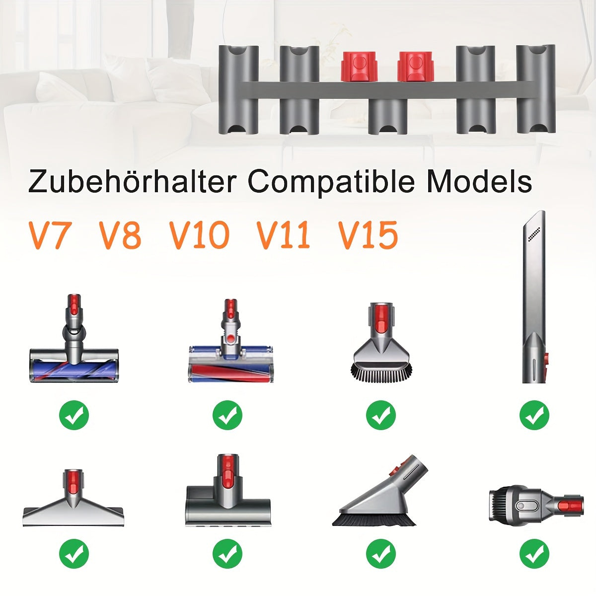 Durable Plastic Wall Mount Organizer for V7, V8, V10, V11, V15 Vacuum Cleaner Attachments - No-Drill Storage Rack and Accessory Holder