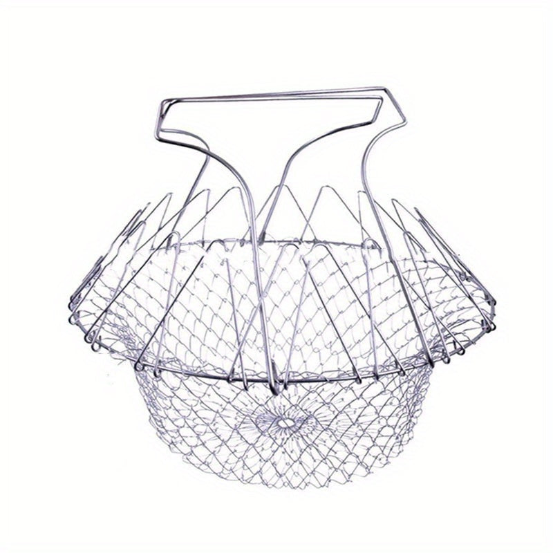 1 piece of Stainless Steel Frying Basket: a foldable, steam rinse, and strain kitchen tool for frying and cooking fried food in the household. A versatile kitchen gadget for all your cooking needs.