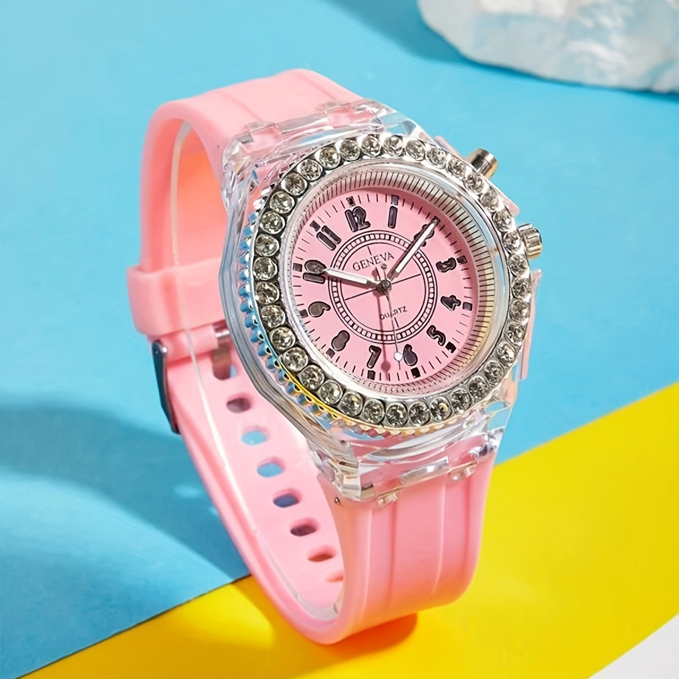 Glow-in-the-Dark Silicone Watch with Rhinestone Accents, LED Time Display for Men, Women, & Youngsters, Quartz Movement, Casual Fashion Accessory, Fun Nightwatch, Analog Display, Silicone