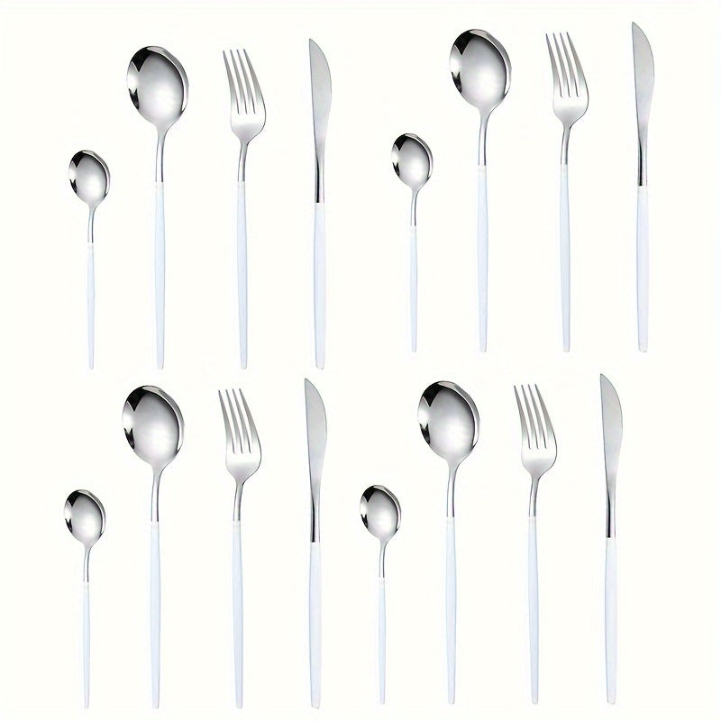 16-piece Stainless Steel Portuguese Cutlery Set for Steak, Dining, and Desserts, ideal for hotels, restaurants, birthdays, festivals, and anniversaries.