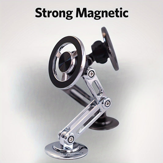 Aluminum Alloy Magnetic Car Phone Holder: Foldable, 360° Rotatable Dashboard Mount with Strong Nano Adhesive.