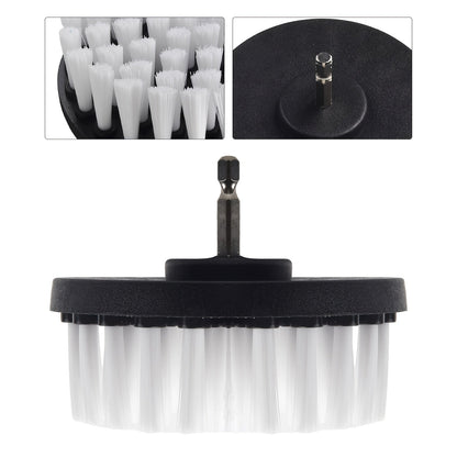 The URTUE 360-Degree Cleaning Brush is designed for use with a 4-Inch Drill, Featuring a Versatile Soft Bristle Brush that is Reusable and Durable. The Brush comes with a Polypropylene Handle and is perfect for cleaning in the Bathroom, Kitchen, Living