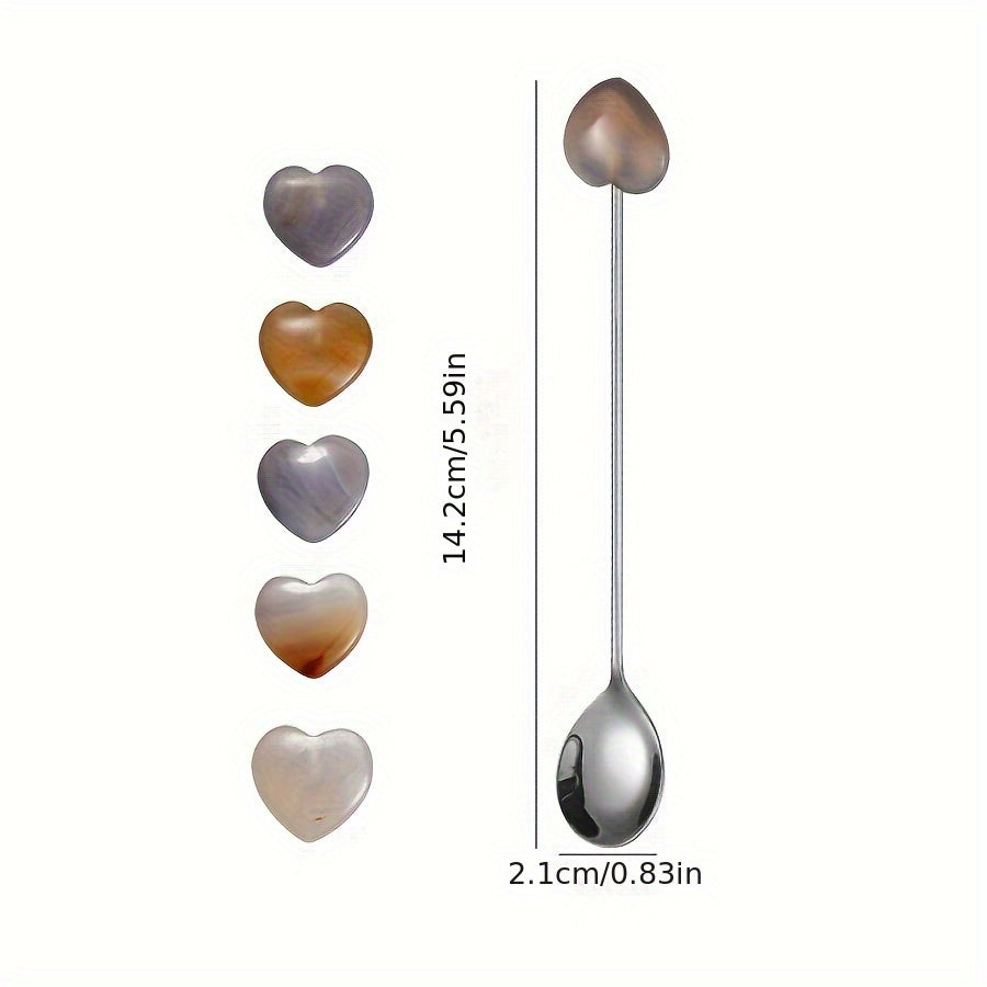 Enhance your dining experience with these exquisite stainless steel spoons featuring beautifully polished natural heart-shaped gemstones. Ideal for adding a hint of opulence to your coffee, tea, desserts, or appetizers. Perfect for special occasions such