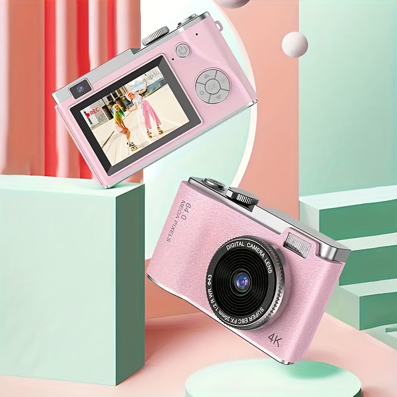 16X Zoom HD Digital Camera for Beginners with USB rechargeable camcorder, webcam function. Ideal gift for teens and holidays. Available in white, pink, purple, green.