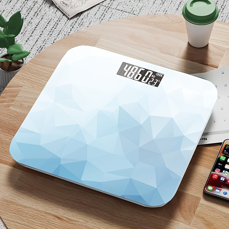 Digital smart bathroom scale with LCD display, high precision weighing up to 400lbs, gradient blue design, battery powered (AAA*2).