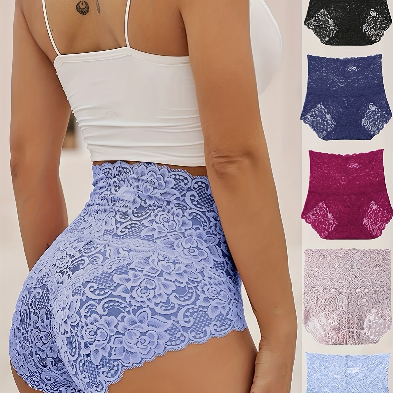 5 Floral Lace High Waist Briefs - Comfortable and Breathable Intimates for Women