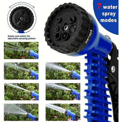 1 Set High-Pressure Garden Hose, Expandable 3X Soft Rubber with 7-Function Nozzle and Universal Connector. Options for 15.24/22.86/30.48/38.1 meters. Durable for Watering, Car Wash