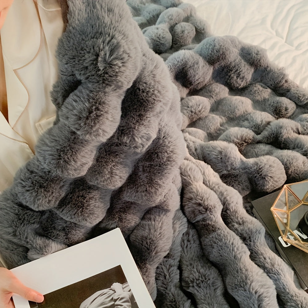 Soft and Cozy Plush Throw Blanket - Luxuriously Thick and Reversible Bubble Fleece Ideal for Travel, Sofa, Bed, and Home Decor - Easy Care, All-Season Comfort in White - Machine Washable.