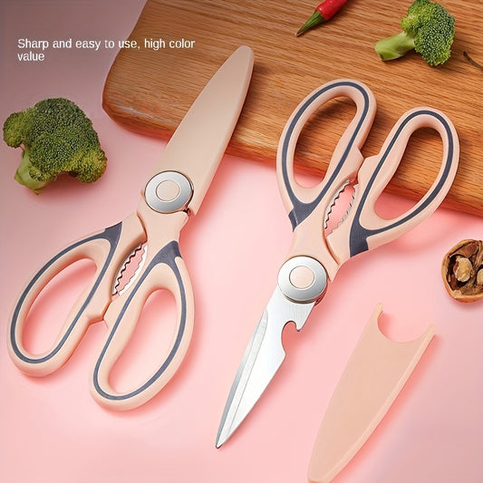 Durable stainless steel kitchen shears with sharp blades and comfort grip handle for cutting meat, herbs, and vegetables.