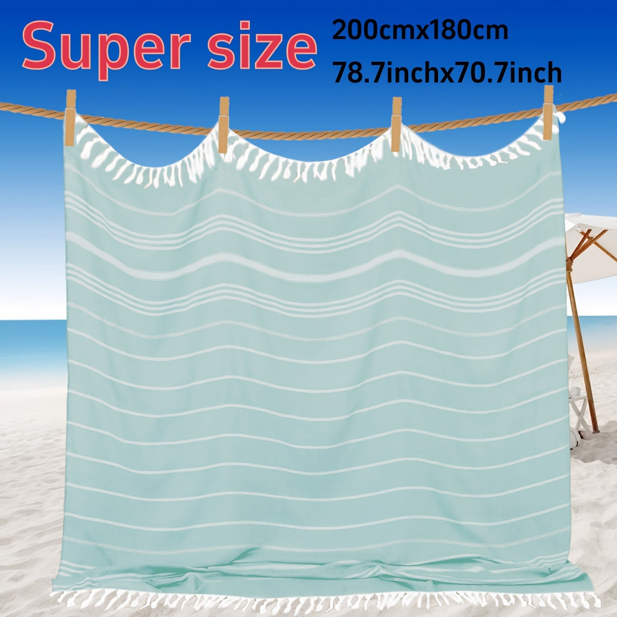 Large Turkish beach towel made of 100% cotton with modern striped woven pattern and space theme. Low linting, quick-dry, sand-free, and compact design for men and women. Perfect gift for outdoor use.