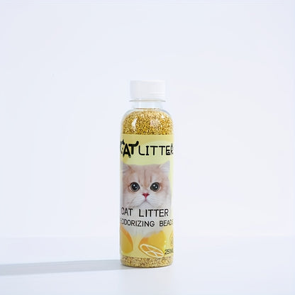 1 bottle of natural plant-based deodorizing beads with activated carbon granules for cat litter, eliminates odors and keeps pet environment clean and fragrant, suitable for cats.