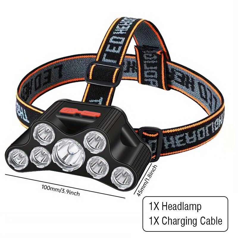 1pc Rechargeable USB Headlamp with 5/7/11 LED, Waterproof Portable Headlight for Outdoor Activities