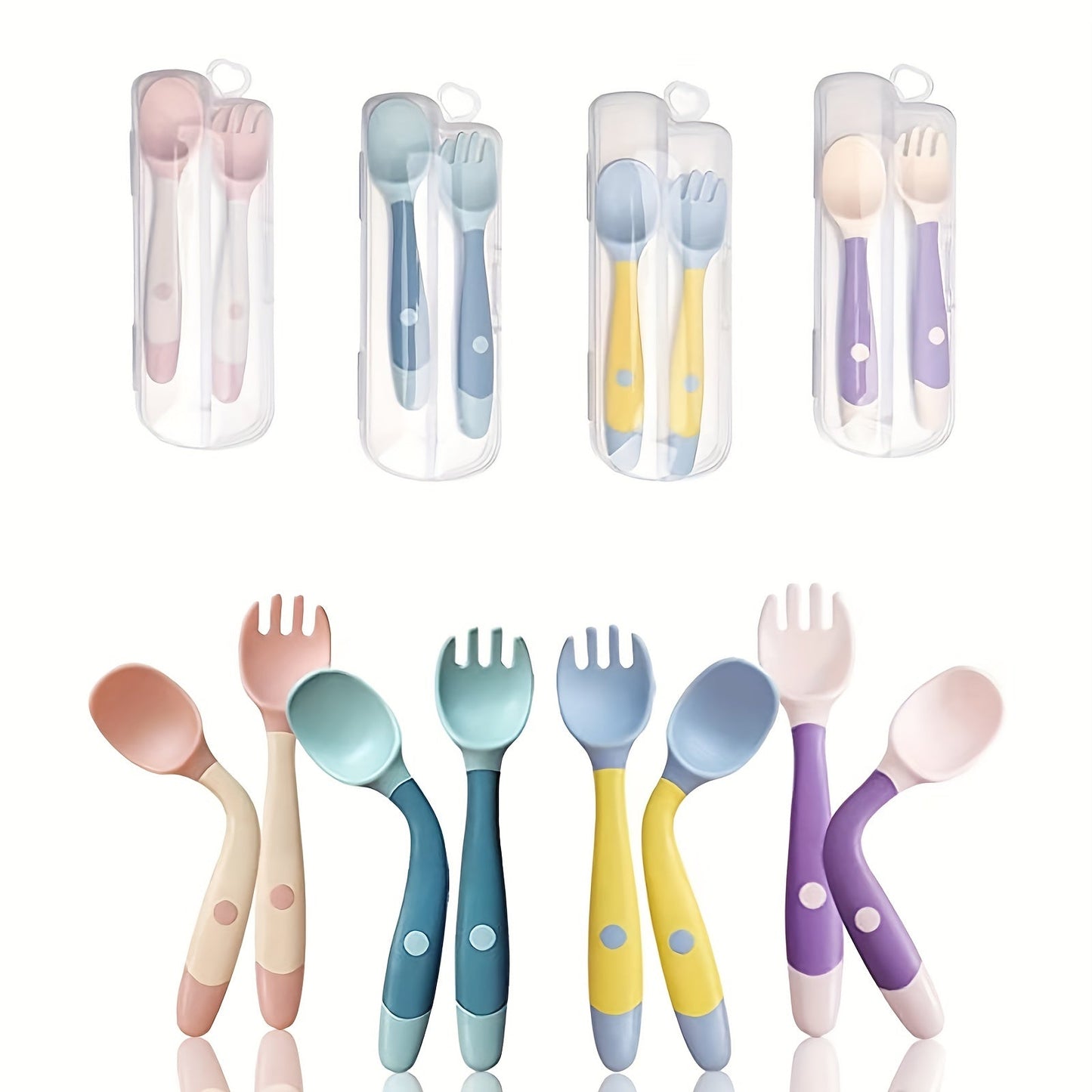 Children's Feeding Set - BPA-Free Spoon and Fork with Travel Case, Self-Feeding Training Utensils for Kids