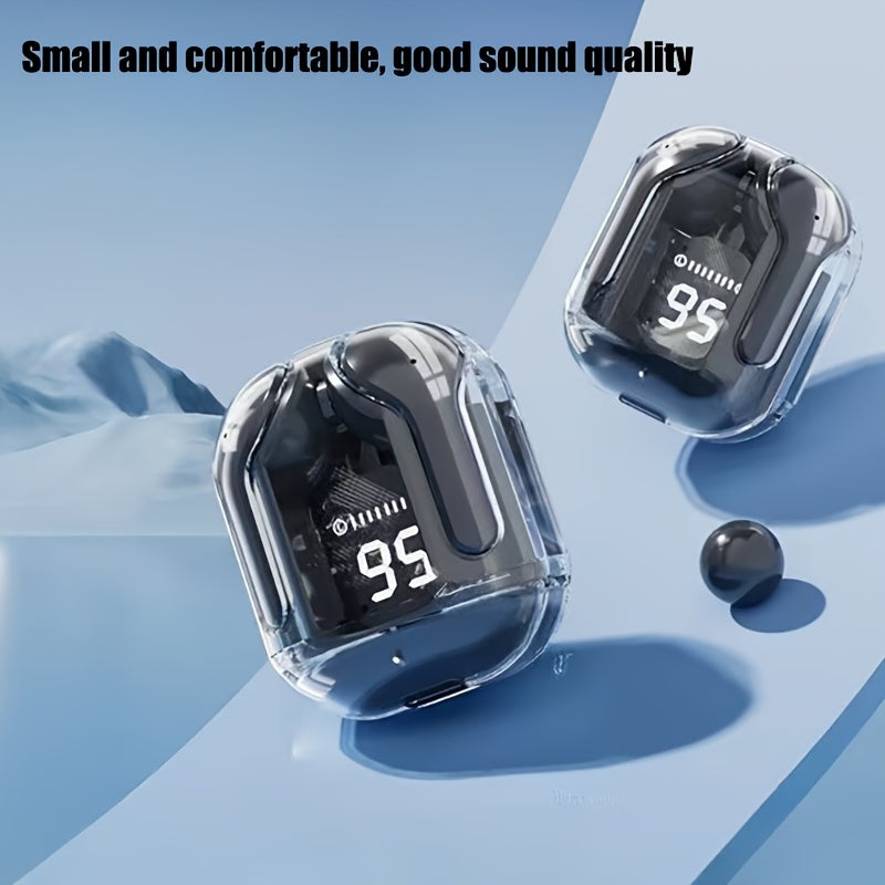 TWS Wireless Earphones with Digital Display, Breath Light, Rechargeable Lithium Battery, Condenser Microphone, Volume and Touch Control, Closed-back Earcup Style, USB and Type-C Port