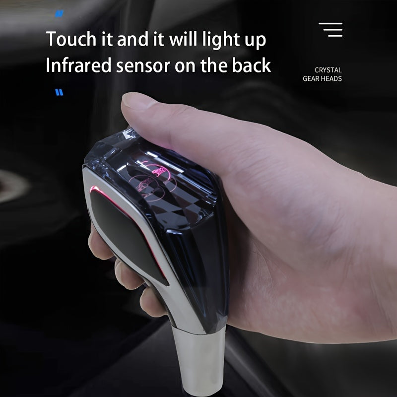 Universal LED crystal gear shift knob, non-keyed and touch-glowing, suitable for various car brands.