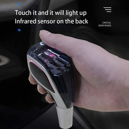 Universal LED crystal gear shift knob, non-keyed and touch-glowing, suitable for various car brands.