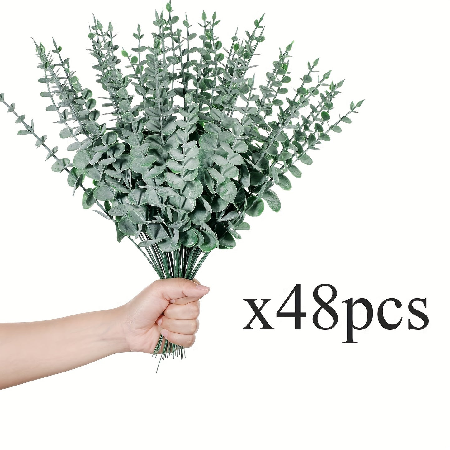 Versatile set of 12-48 artificial eucalyptus stems for home decor, suitable for various occasions. Container not included.