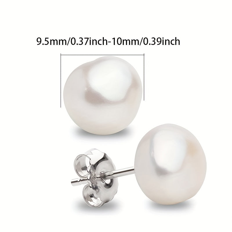 Baroque Stud Earrings - Women's Freshwater Cultured Pearl & S925 Silver Stud Earrings