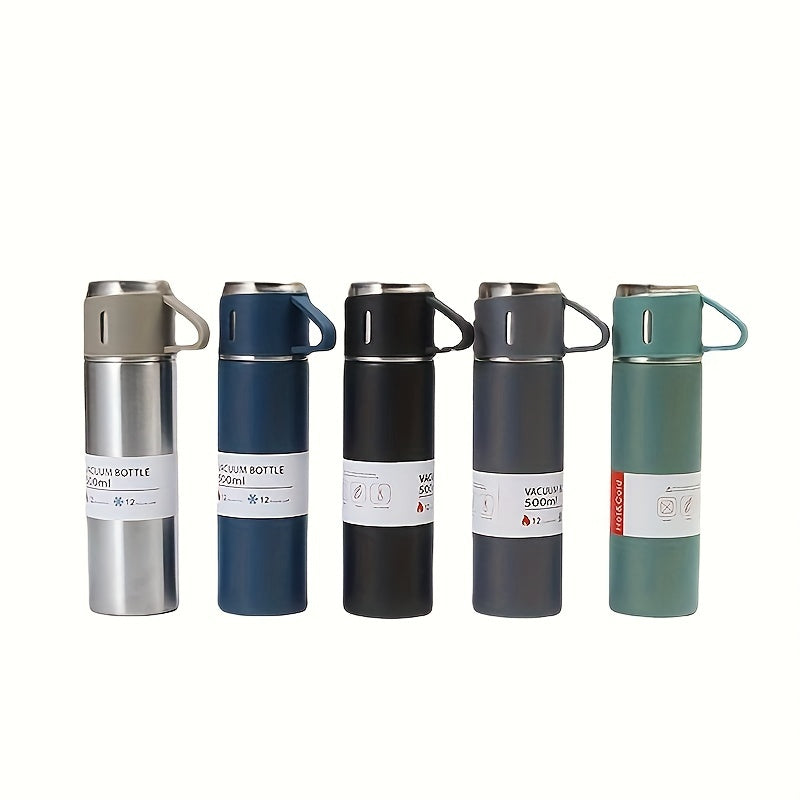 1 set of vacuum insulated water bottles with 3 cup lids for hot and cold beverages, ideal for summer and winter drinkware, perfect as Christmas or business gifts.