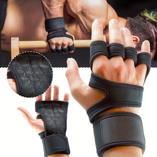 Weightlifting Gloves with Adjustable Support, Breathable Knit, Black with Hook-and-Loop Closure - Ideal for Fitness, Sports, Bodybuilding.