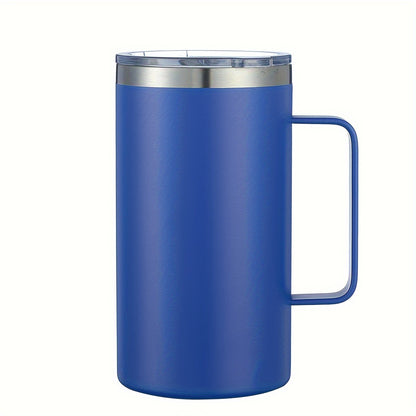 Stainless steel coffee mug, 24oz, vacuum insulated with lid and handle, ideal for all seasons, makes a great gift.