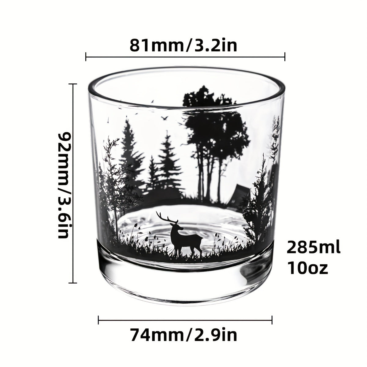 1 Forest Landscape Whiskey Glass, 11 oz, Crystal Clear, Stylish Glassware for various liquors, Home Decor, Great gift for men.