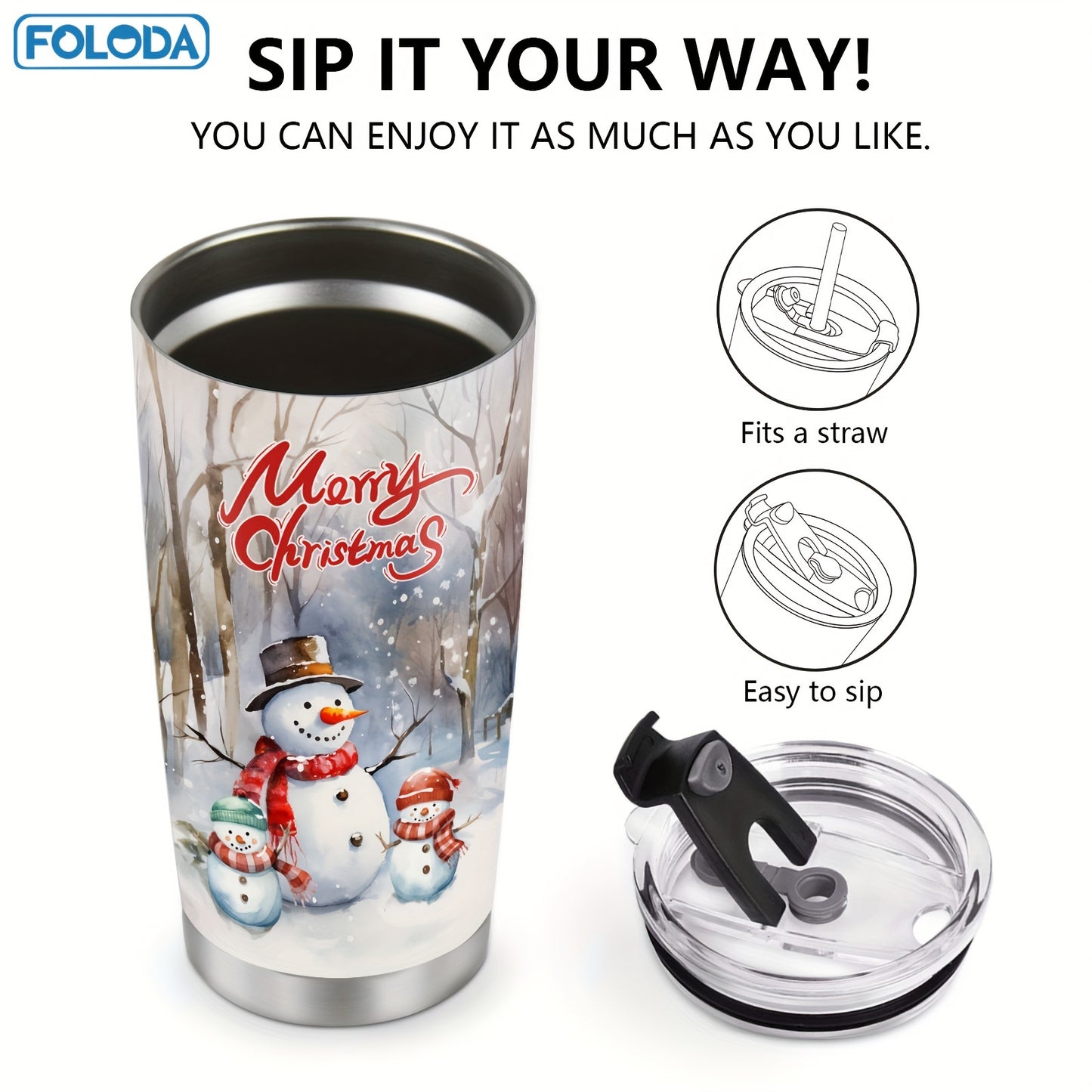 Red Truck Snowman Tumbler - 20oz stainless steel insulated Christmas mug. Perfect gift for men, women, friends, and teachers.