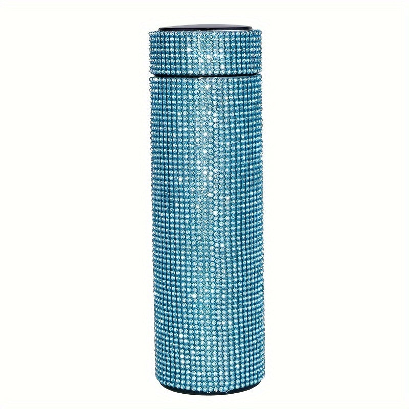 1pc Sparkling Studded Vacuum Flask, 16oz Stainless Steel Insulated Water Bottle for Hot and Cold Beverages, Travel Thermal Cup, Summer and Winter Drinkware Gift.