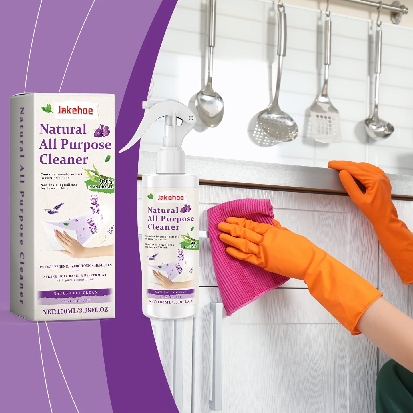 Introducing the Jakehoe Natural All-Purpose Kitchen Cleaner Spray! This powerful formula effortlessly removes stains without leaving any residue on multiple surfaces. Its high-quality formula, containing sodium bicarbonate, is safe for metal surfaces.