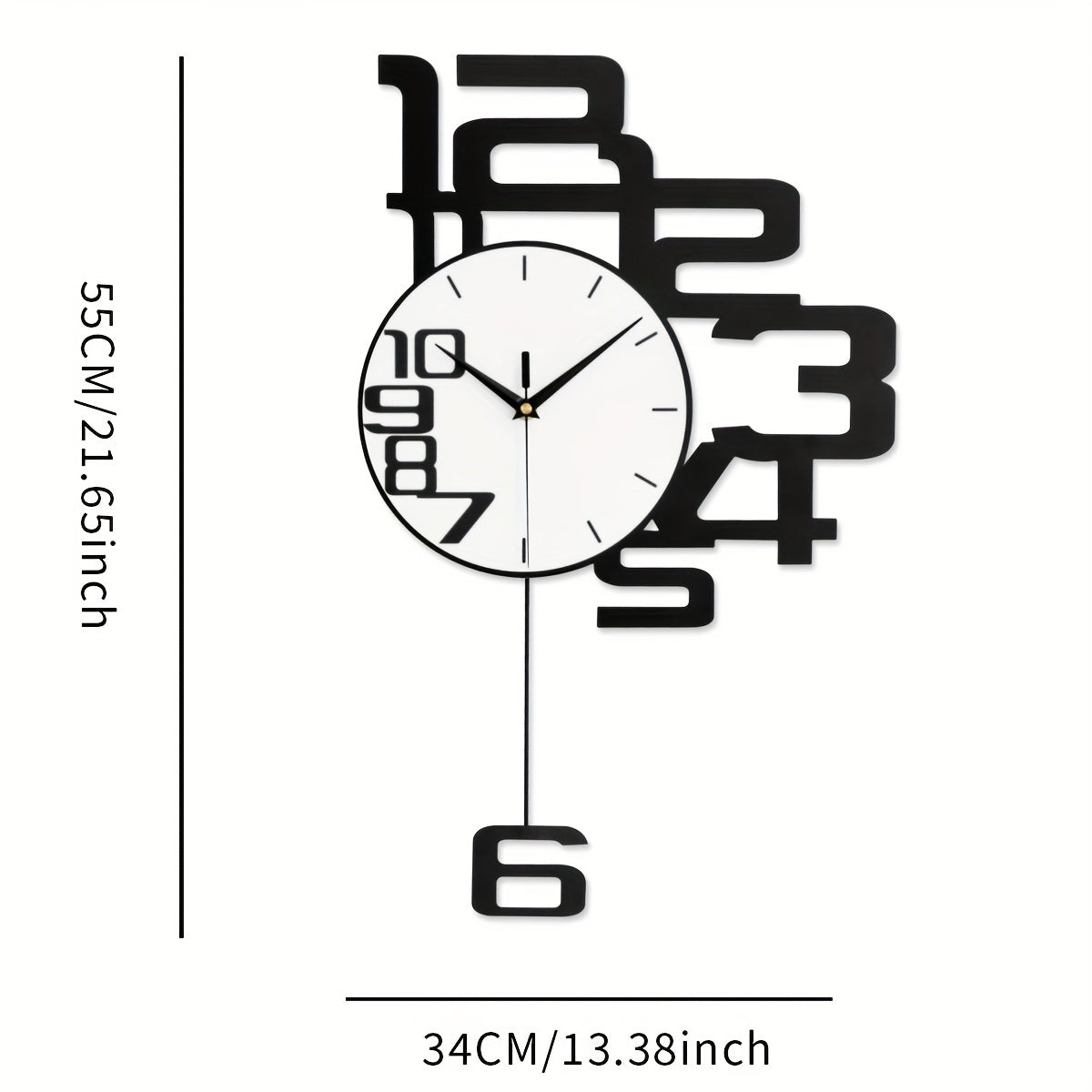 Modern minimalist metal wall clock with silent non-ticking mechanism, irregular shape, digital display, AA battery powered (battery not included). Perfect for decorating living room, kitchen, bedroom, dining room, and office. Ideal for housewarming