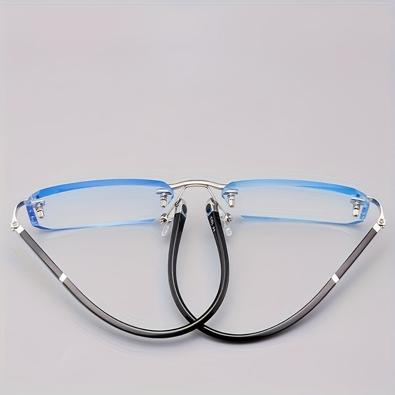 Men's Fashion Eyeglasses, Frameless Retro Style with PC Frame, Blue Light Protection, Trendy Flat Lens, Half Frame, No Accessories Included