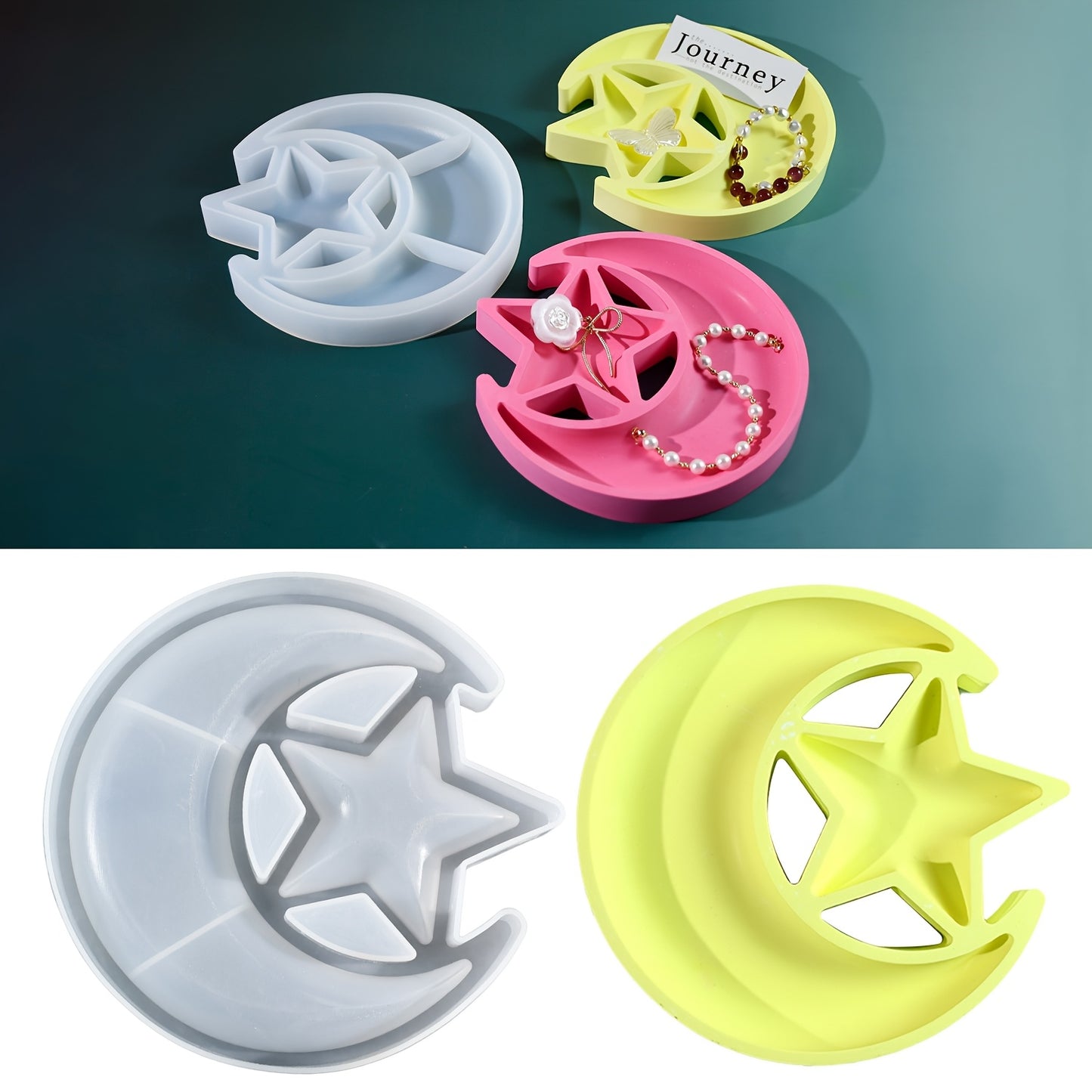 LEQU Silicone Resin Molds in Star and Moon Designs for DIY Crafts and Organization, Perfect for Home Decor and Jewelry Display.