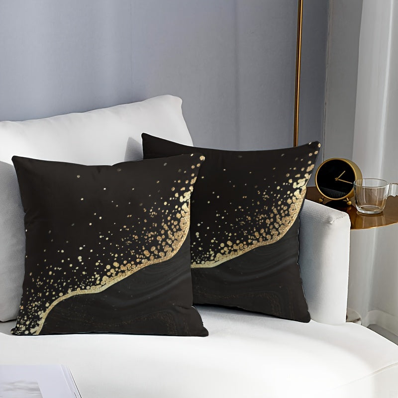 Luxury black and golden pillow covers, 44.98 cm x 44.98 cm, machine washable and durable. Perfect for adding a soft accent to your couch.