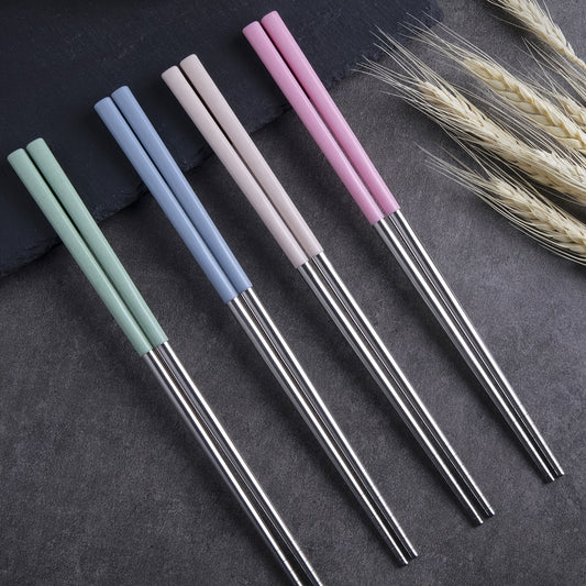 4 Pairs of Stainless Steel Reusable Non-slip Chopsticks, Dishwasher Safe, Gift