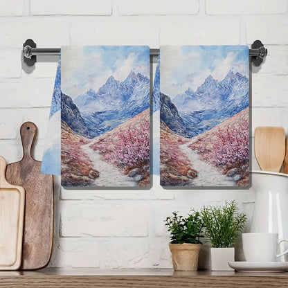 2 pieces of Ultra Soft Kitchen Towels, Featuring the Enchanting Beauty of a Blooming Mountain Pass, Highly Absorbent Dish Hand Towels for Holiday Decor, Machine Washable, Size 16x24 Inches - Model Number 2KYSYS1218410