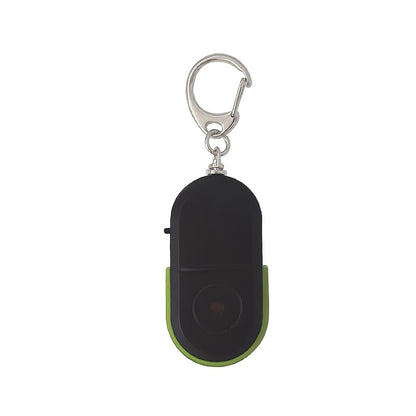 WhistleGuard Anti-Lost Key Finder with LED light and voice control pendant. Battery-operated for travel and daily use.