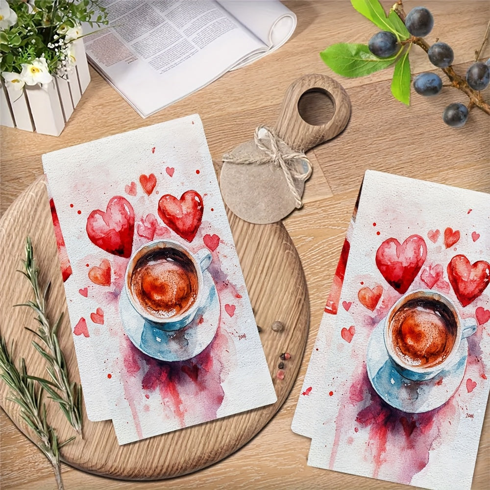 Pair of 2 Super Soft Kitchen Towels, Ideal for Valentine's Day or Anti-Valentine's Day, Created for Coffee Lovers. These Absorbent Dish Towels are Perfect for Holiday Decorating, Can be Easily Washed in the Machine, and Measure 40.64x60.96 cm.