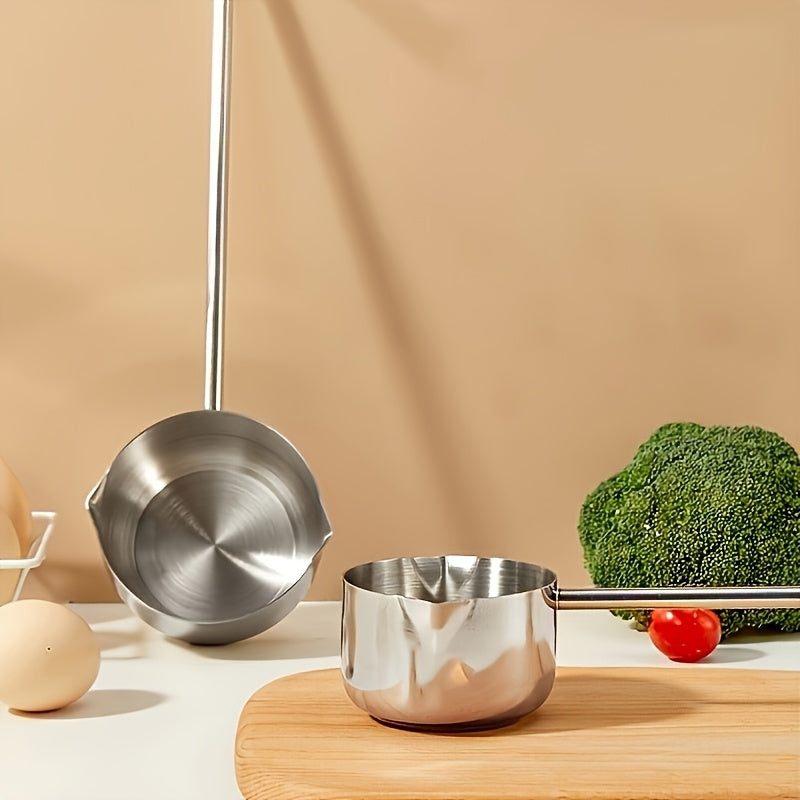 Essential Kitchen Tool: Durable Stainless Steel Mini Pot with Long Handle, Holds 300ml - Ideal for Melting Chocolate, Marshmallows, and Soap. Perfect for Indoor or Outdoor Cooking.