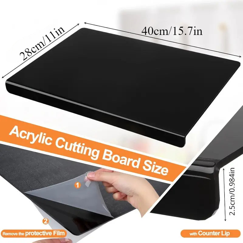 BPA-Free Acrylic Cutting Board with Counter Lip, 60% Thicker, Durable and Easy to Clean, Perfect for Home and Professional Use, Safeguards Countertops, Multipurpose Kitchen Essential