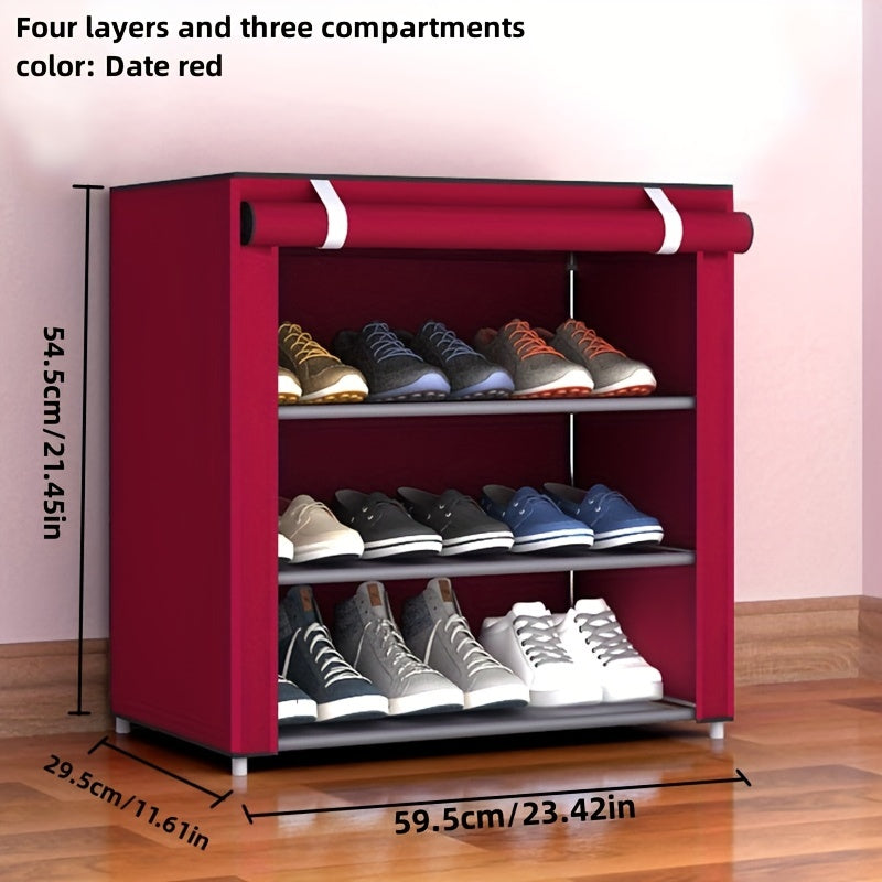 Basic F-style shoe rack with dust-proof cabinet for storage, multi-layered design for small spaces, ideal for dormitory entrance.