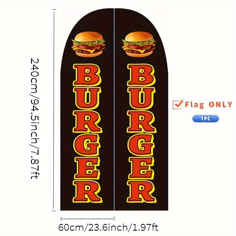 High-definition digital printed outdoor advertising flags made of 110G warp-knitted fabric for promoting hamburger products, flagpoles not included.